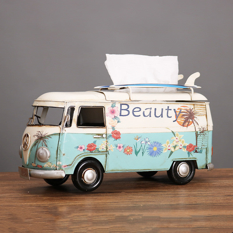 Handcrafted Flower Bus Tissue Holder - Colorful Retro Home Decor