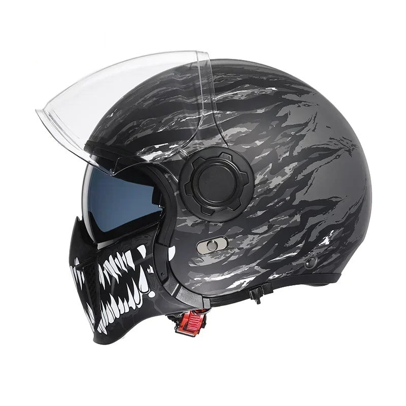Vintage Motorcycle Helmet with Detachable Chin Guard – Retro Modular Design, DOT & ECE Certified