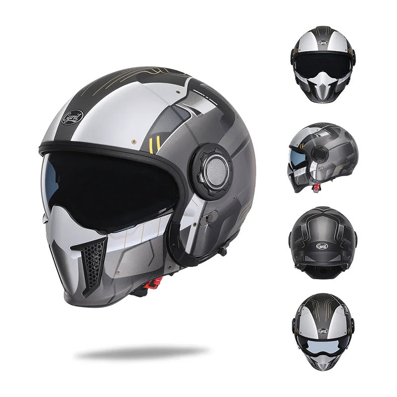 Vintage Motorcycle Helmet with Detachable Chin Guard – Retro Modular Design, DOT & ECE Certified