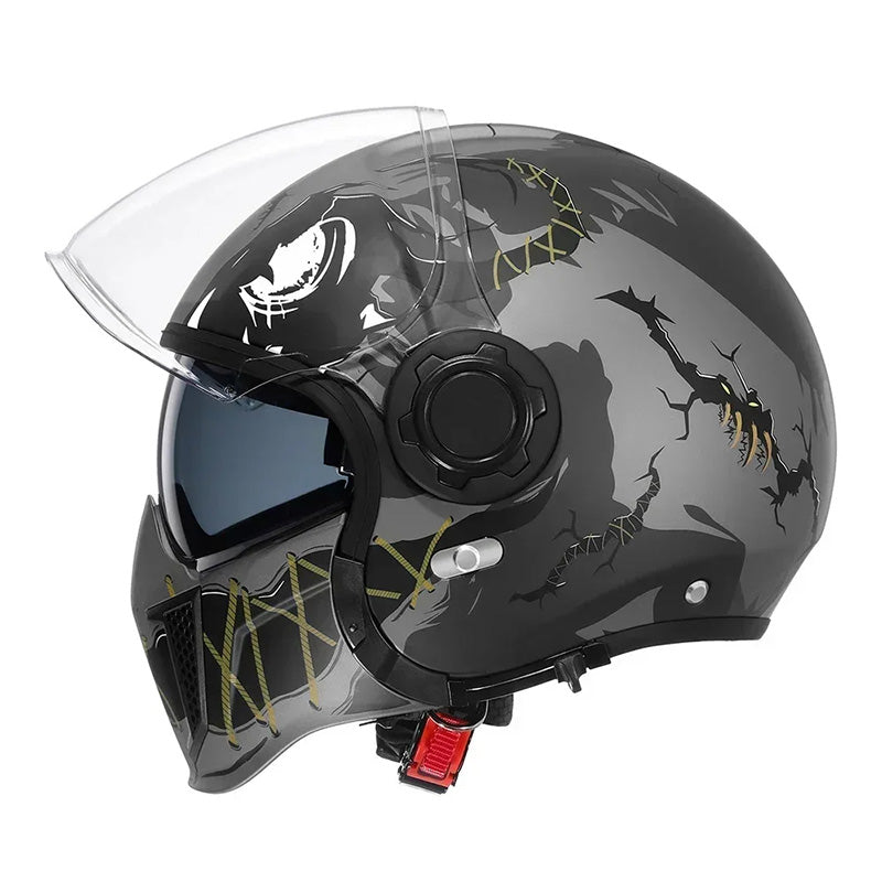 Vintage Motorcycle Helmet with Detachable Chin Guard – Retro Modular Design, DOT & ECE Certified