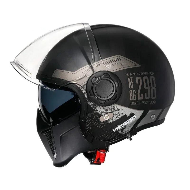 Vintage Motorcycle Helmet with Detachable Chin Guard – Retro Modular Design, DOT & ECE Certified