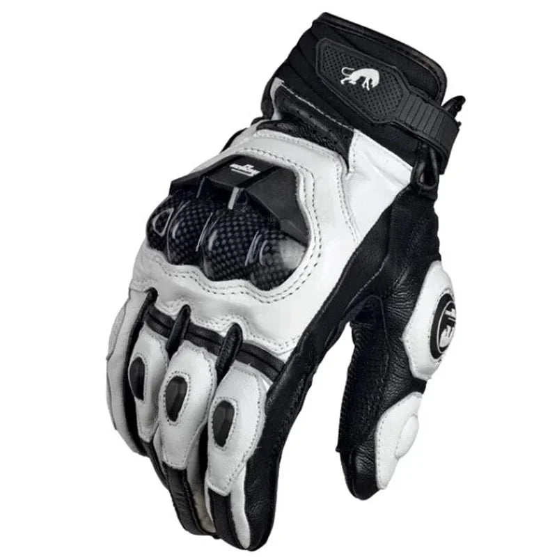 Leather Motorcycle Gloves with Carbon Fiber Protection | Waterproof & Touchscreen Friendly for All-Weather Use