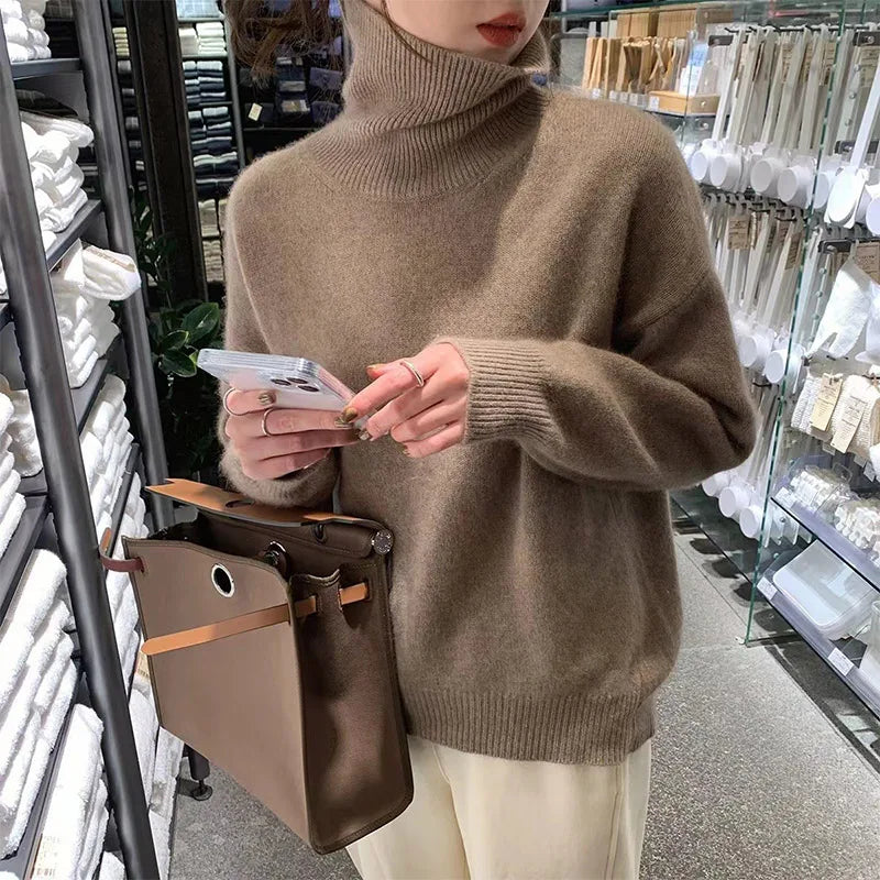 Women’s Turtleneck Sweater | Soft Polyester Knit | Oversized Fit | Versatile Warmth and Style