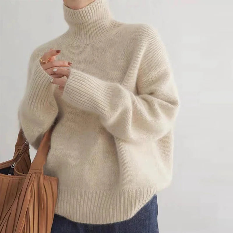 Women’s Turtleneck Sweater | Soft Polyester Knit | Oversized Fit | Versatile Warmth and Style