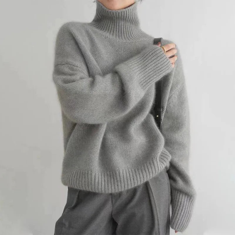Women’s Turtleneck Sweater | Soft Polyester Knit | Oversized Fit | Versatile Warmth and Style