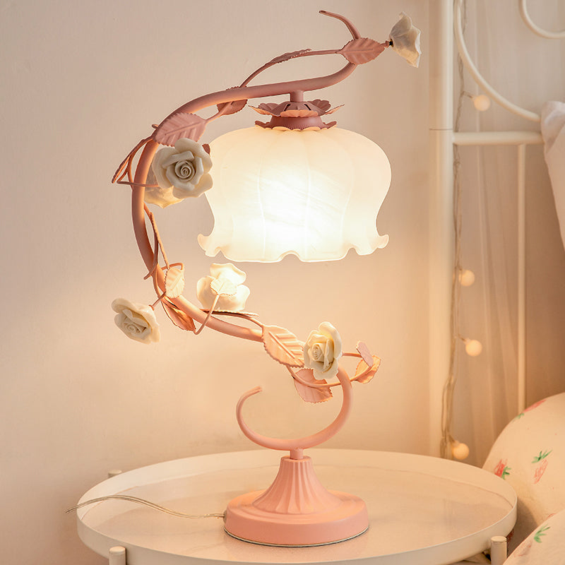Decorative Table Lamp | Handcrafted Rose Petal Shade | Glass & Floral Frame | Ambient Lighting