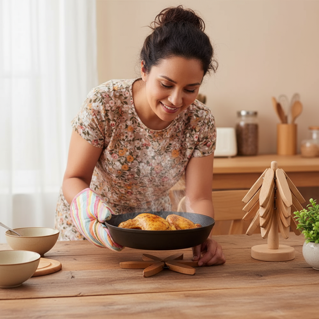 Wooden Trivet for Hot Pots and Dishes | Rustic Design for Meal Safety