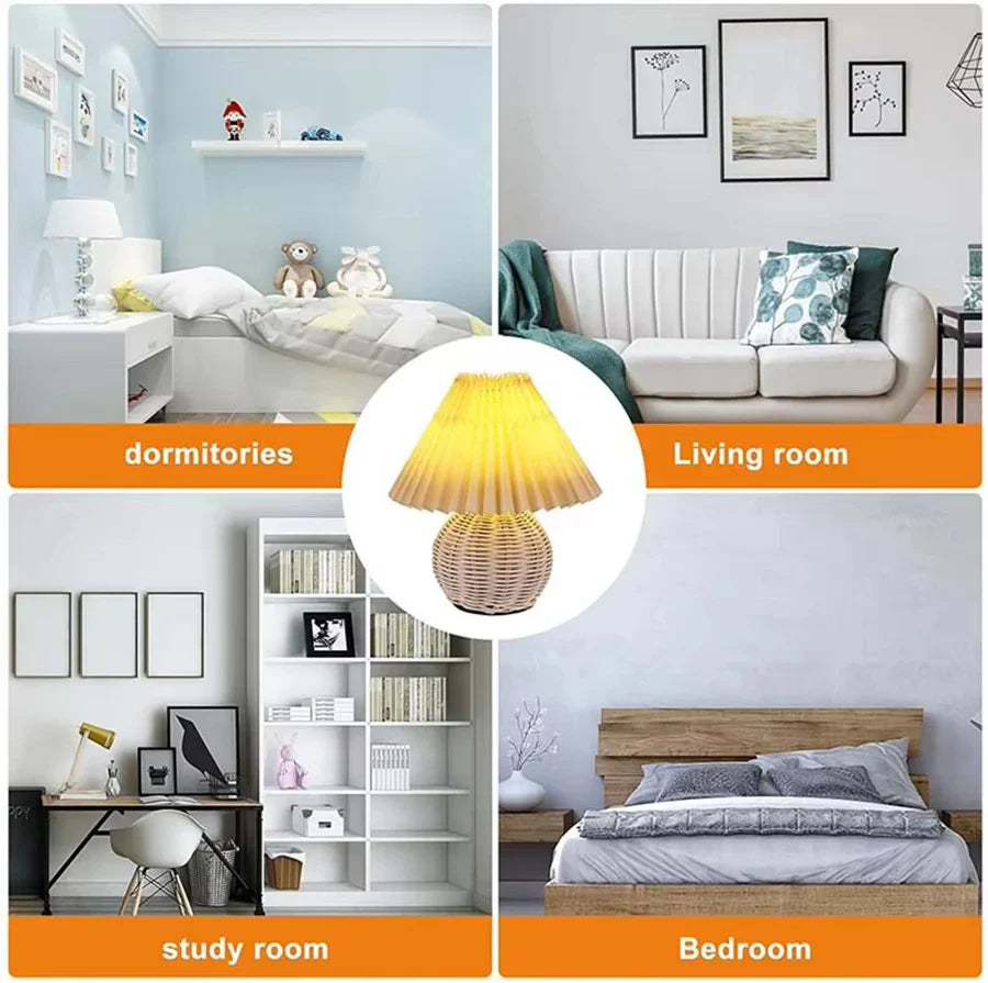 Vintage-Inspired USB LED Bedside Lamp with Pleated Shade
