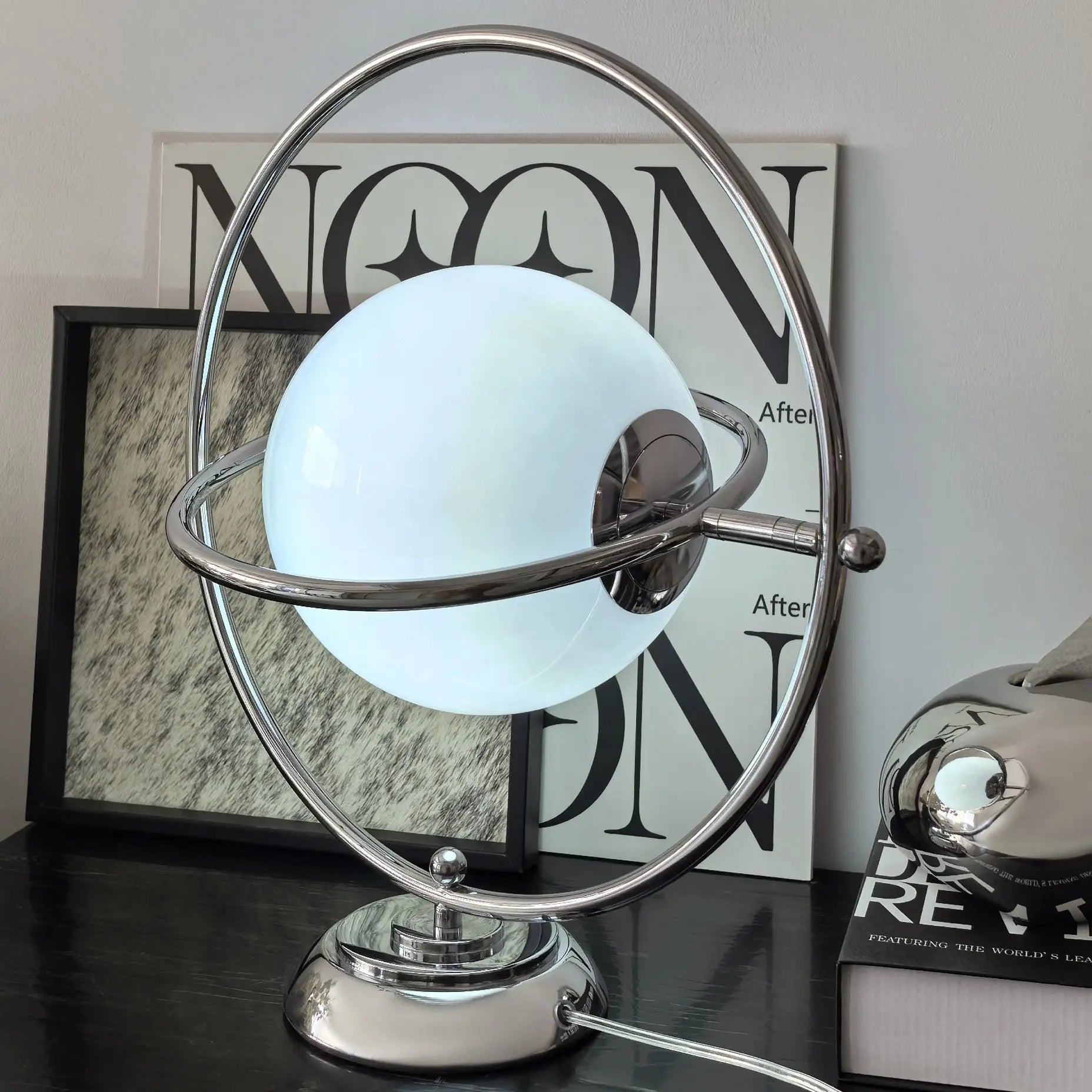 Lunar Glow Modern Desk Lamp – Elegant Glass Table Light