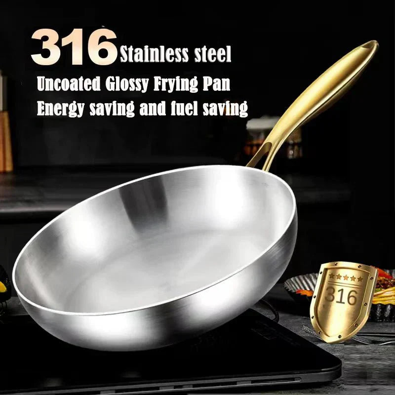 TitanPro 316 Stainless Steel Frying Pan with 7-Layer Build, 2mm Thickness, Induction Compatible