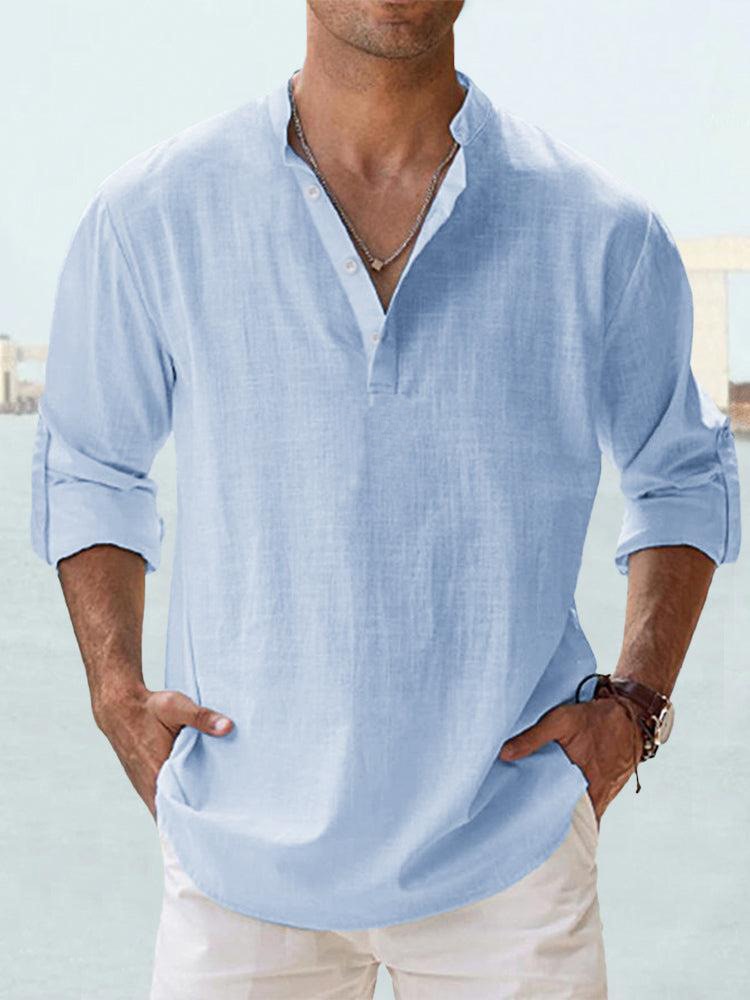 Men's Summer Shirt | Breathable Cotton & Linen Texture | Relaxed Fit & Rolled Sleeves | Versatile Casual Wear