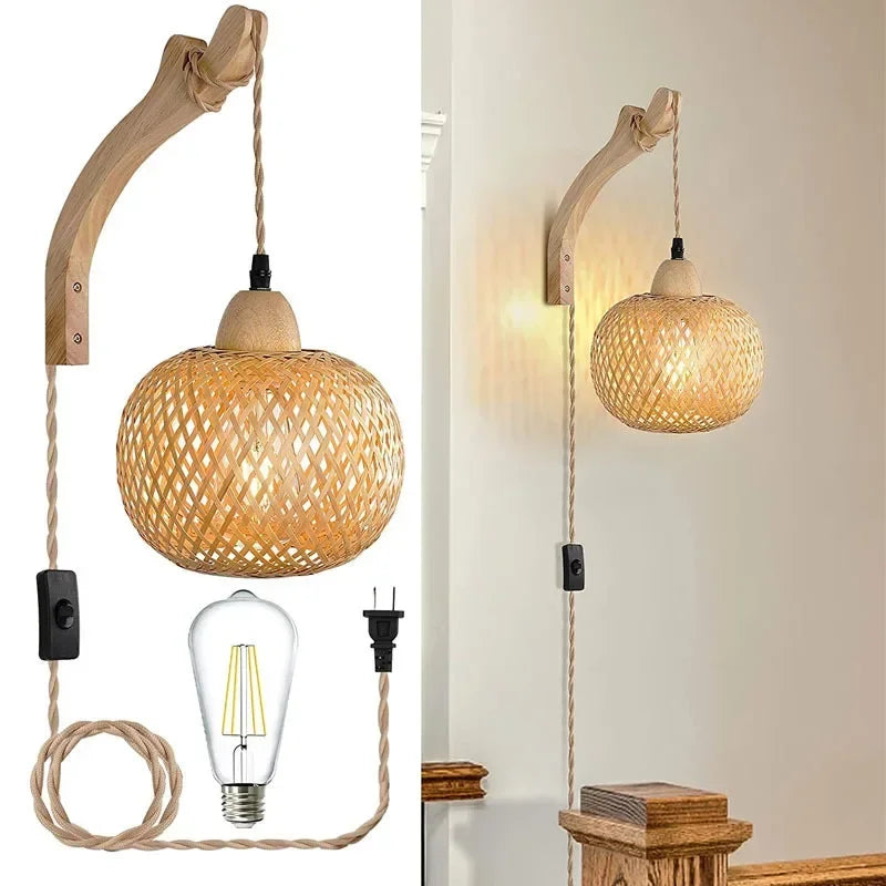 Natural Weave Wall Lantern - Handcrafted Rattan Light Fixture