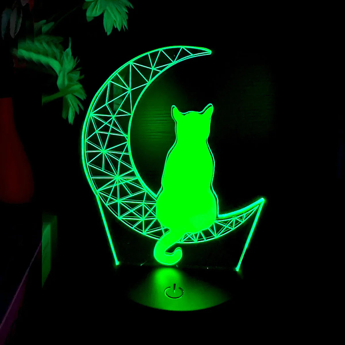Moon Cat 3D Night Light Optical Illusion Lamp 7-Color Touch Bedroom Decor Lamp