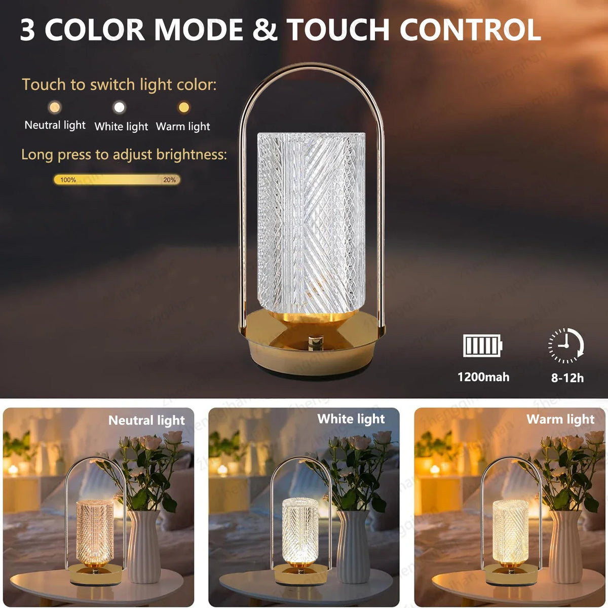 Rechargeable Touch-Control LED Crystal Lamp for Any Space