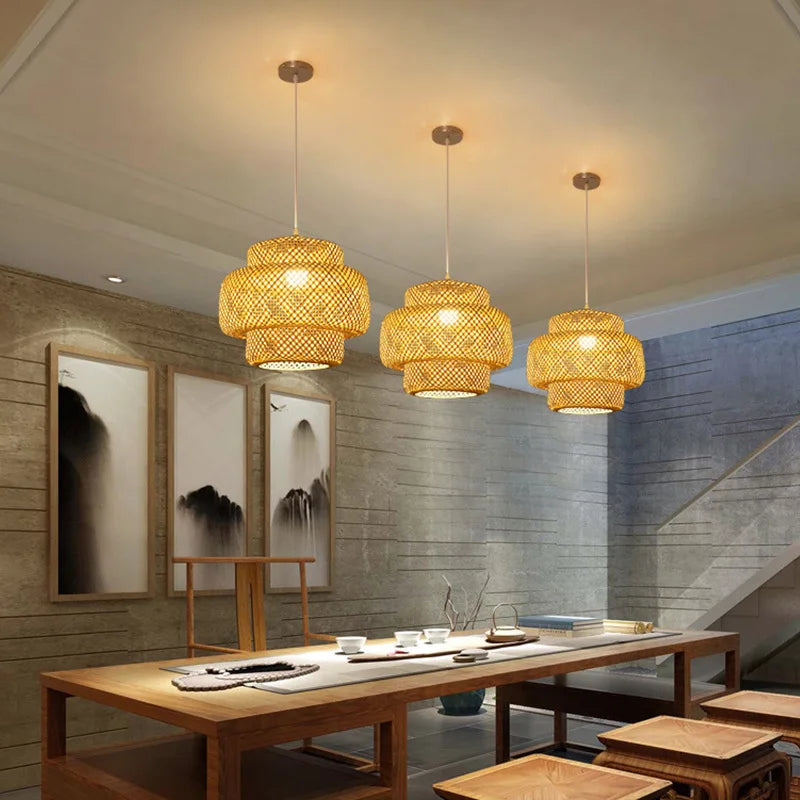 Artisan Bamboo Pendant Light - Elegant Hanging Lamp for Home & Dining