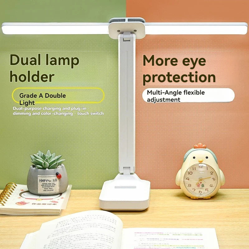Versatile Dual-Head LED Table Lamp - Rechargeable & Adjustable