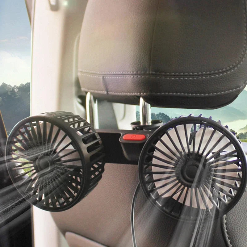 Versatile Dual-Head USB Car Fan with 360° Rotation & 3 Speeds