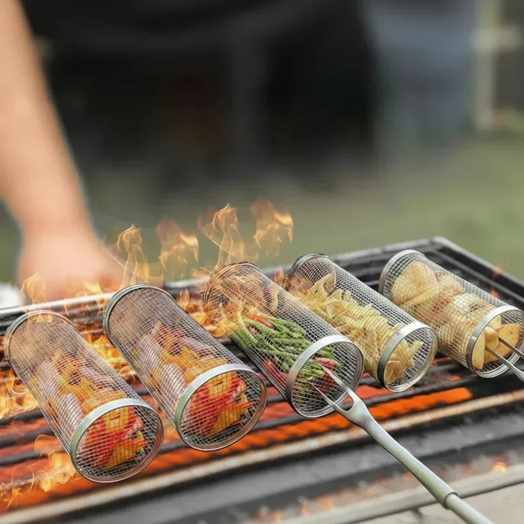 GrillMate Rotating Stainless Steel Barbecue Basket for Perfect Cooking