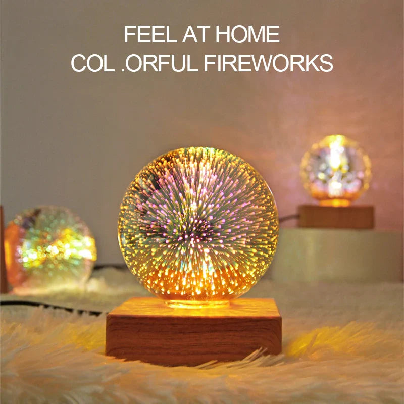 3D Firework LED Night Light Glass Ball Starry Sky Table Lamp Home Decor