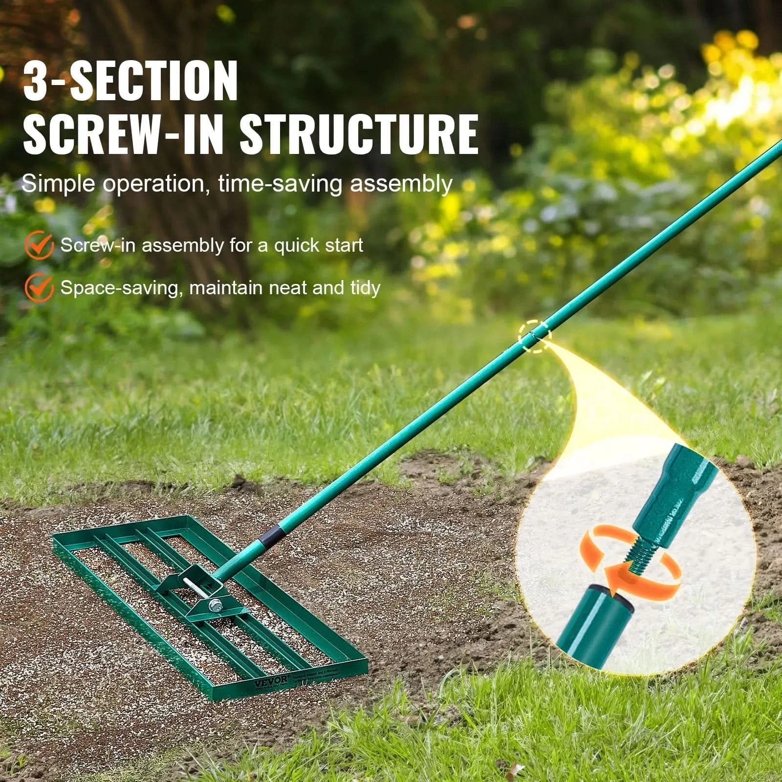 GardenMaster Pro Rake with Extended Handle for Perfectly Even Lawns
