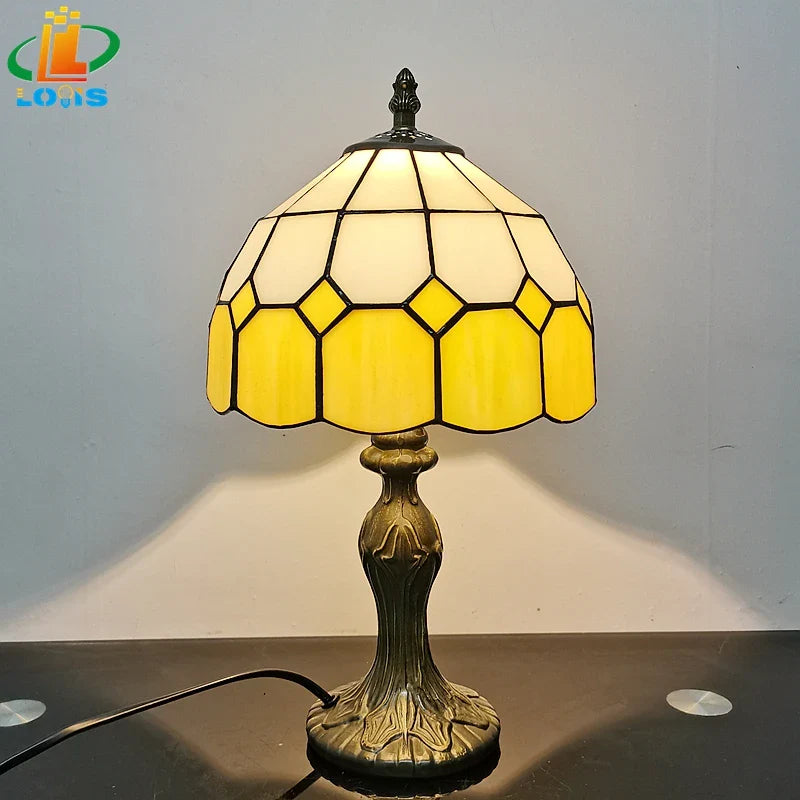 8" Nordic Plaid Table Lamp Modern Bedside Desk Light Green Purple Yellow Girls