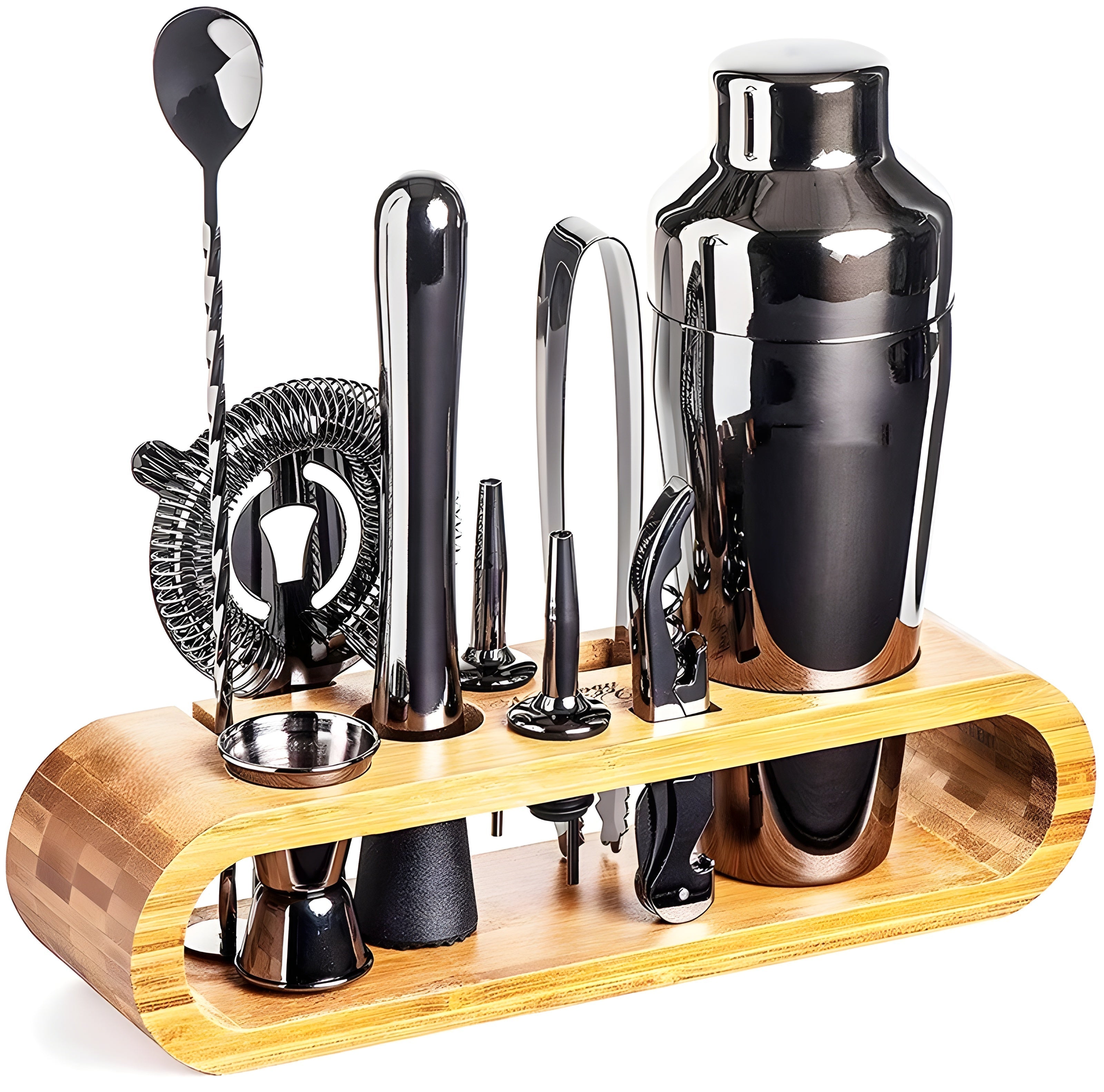 10-Piece Cocktail Kit with Bamboo Display Stand
