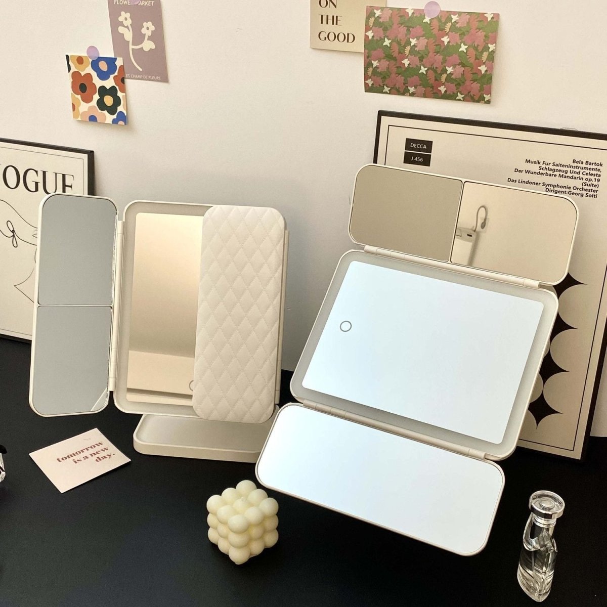 IllumiView Tri-Fold LED Mirror with Customizable Lighting