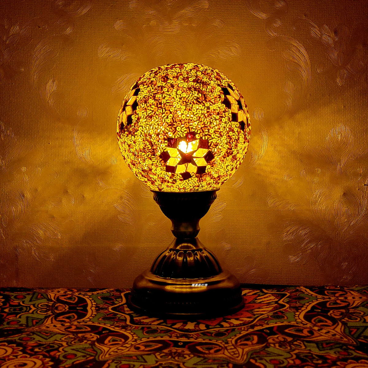 Turkish Mosaic Ball Table Lamp Handcrafted Art Deco Glass Romantic Bedside Light