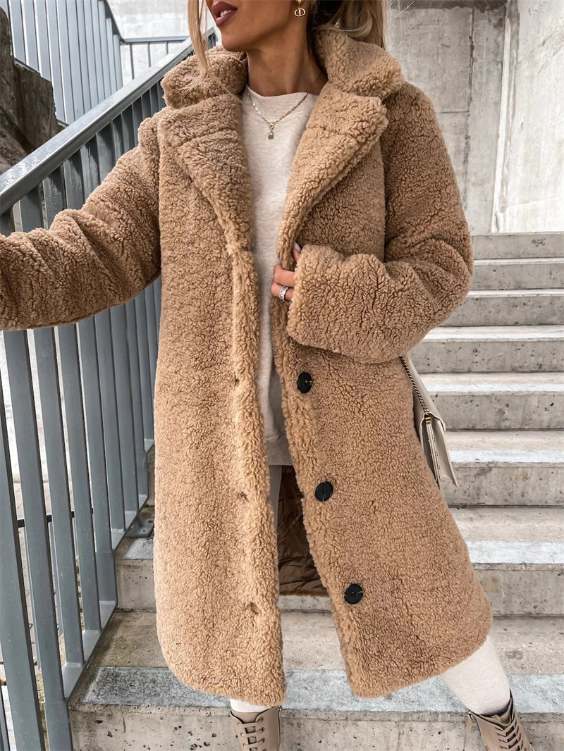 Women’s Long Teddy Coat | Plush Soft Fabric & Button Front | Warm and Cozy Fit | Versatile Casual Outerwear