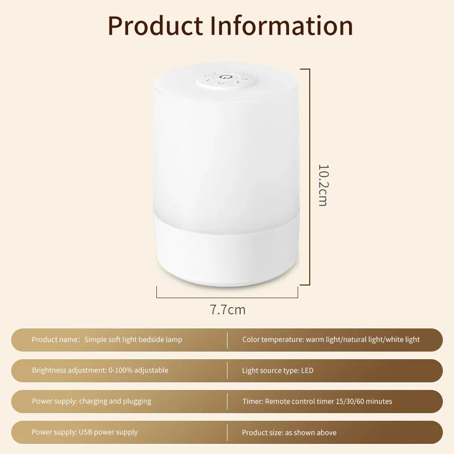 Adjustable Touch-Control LED Night Lamp – Cordless Rechargeable Light