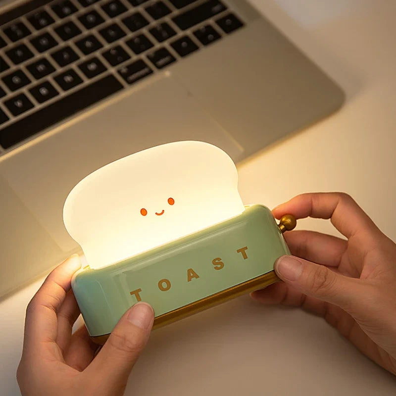 Toast Night Light LED Bedside Desk Lamp USB Rechargeable Cute Bedroom Gift
