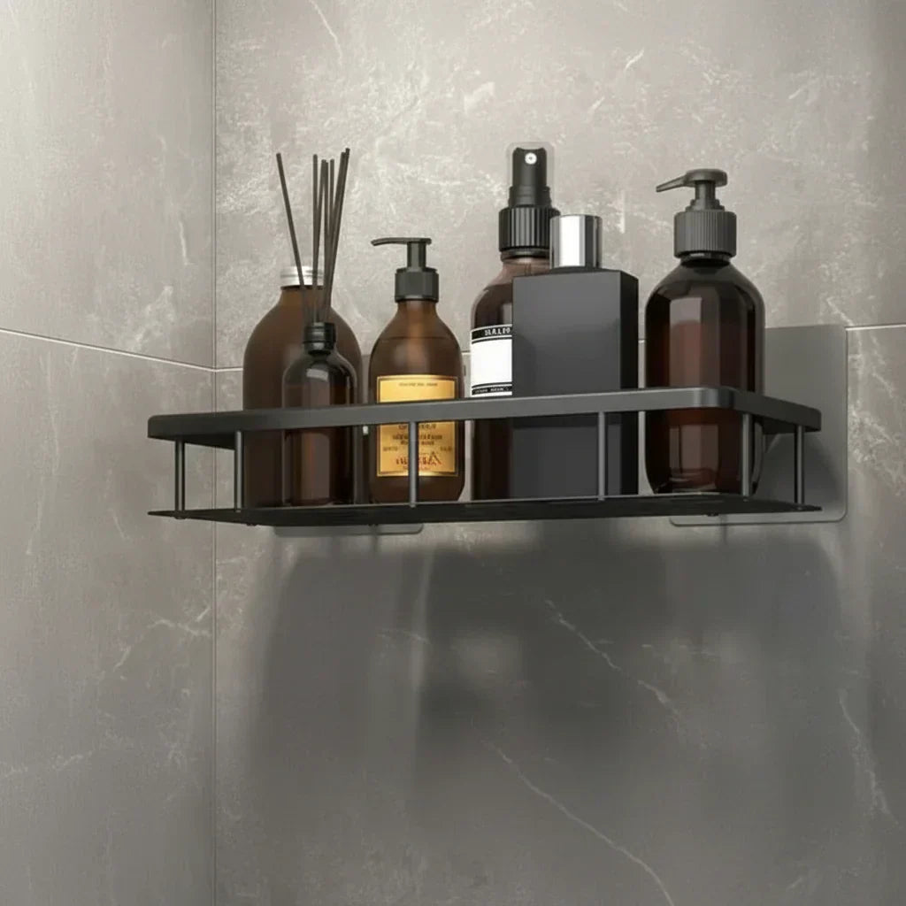 Stick-On Bathroom Organizer Shelf - No Drilling Required