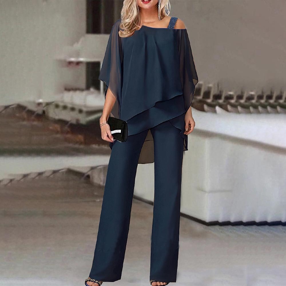 Women’s Cold-Shoulder Jumpsuit | Lightweight Polyester & Spandex | Wide-Leg Pants | Elegant Fit