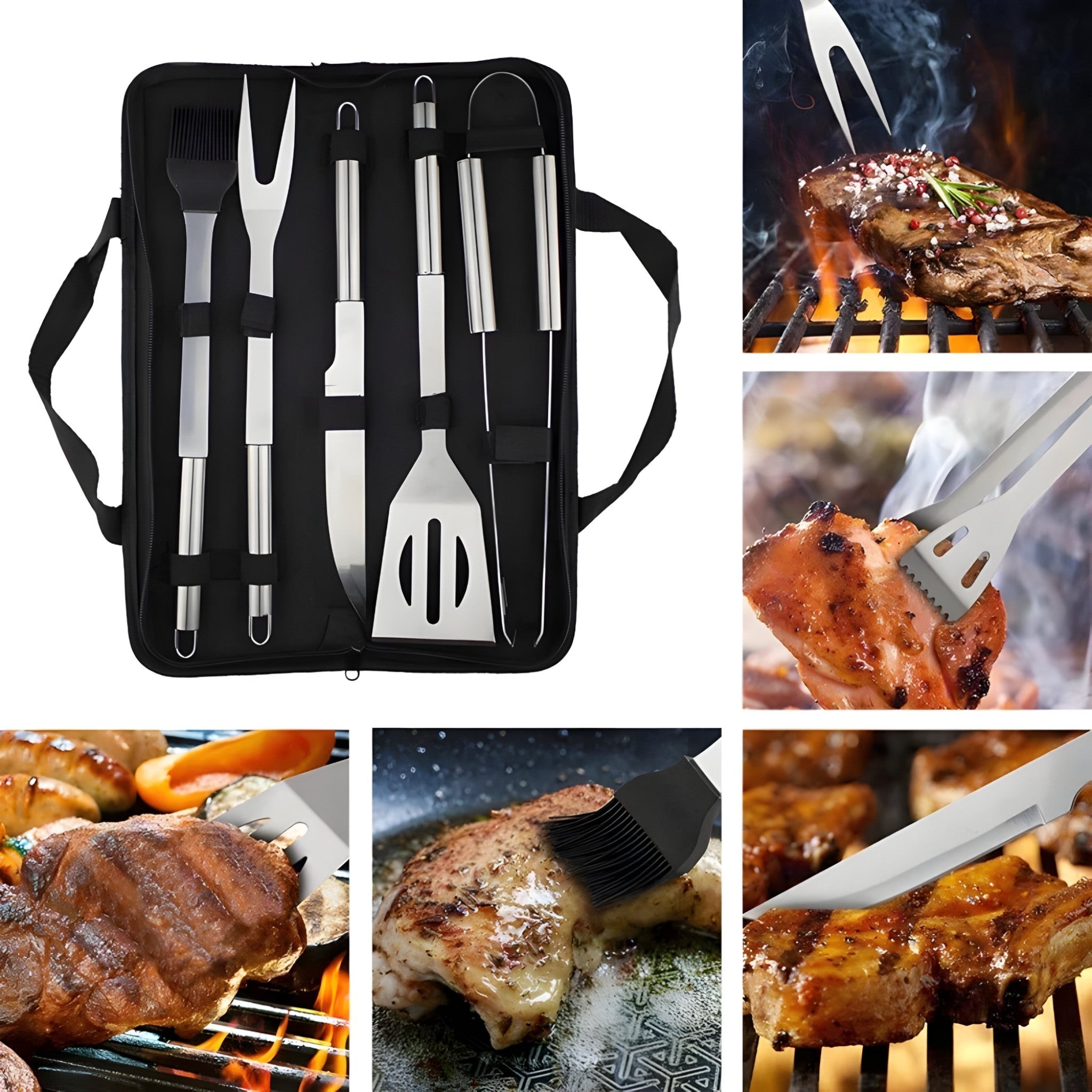 Grill Cutlery Set in Stainless Steel with Carrying Case – 3 or 5 Pieces