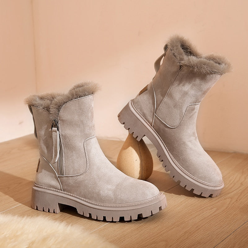 Women’s Ankle Winter Boots | Faux Fur Lining & Side Zipper | Chunky Lug Sole | Warm & Comfortable Fit
