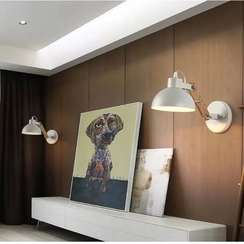 Elegant Adjustable Wall Lamp with Articulating Arm and Wood Accent