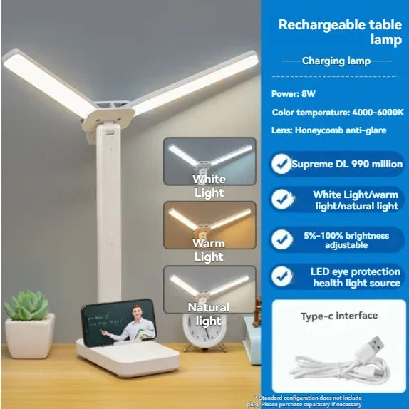 Versatile Dual-Head LED Table Lamp - Rechargeable & Adjustable