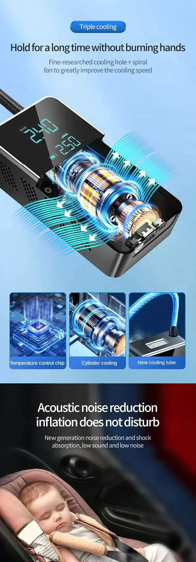 Portable Touchscreen Air Inflator for Cars and Bikes - 150 PSI