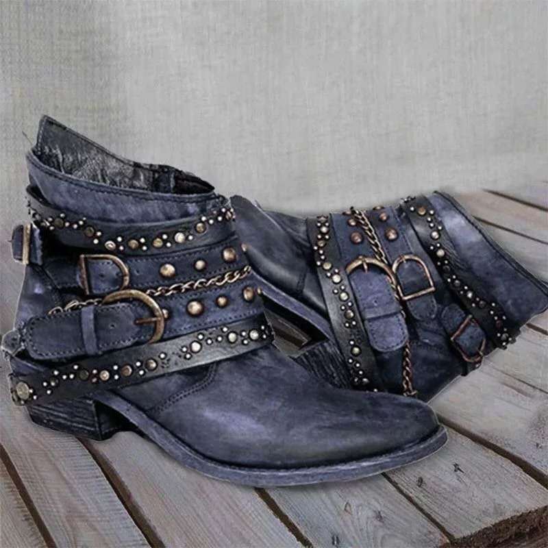 Women’s Ankle Boots | Studded Buckle Straps | Lightweight with Arch Support | Non-Slip Sole