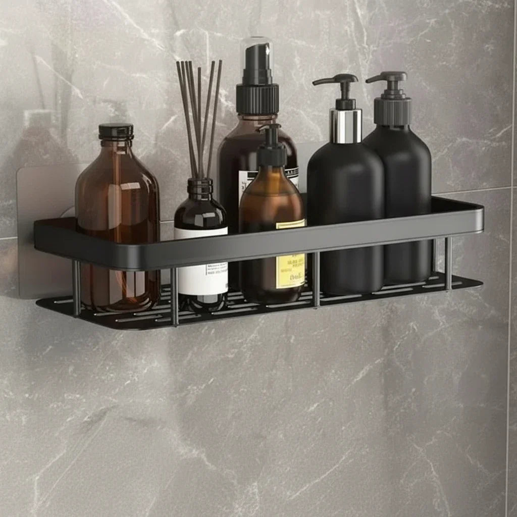 Stick-On Bathroom Organizer Shelf - No Drilling Required