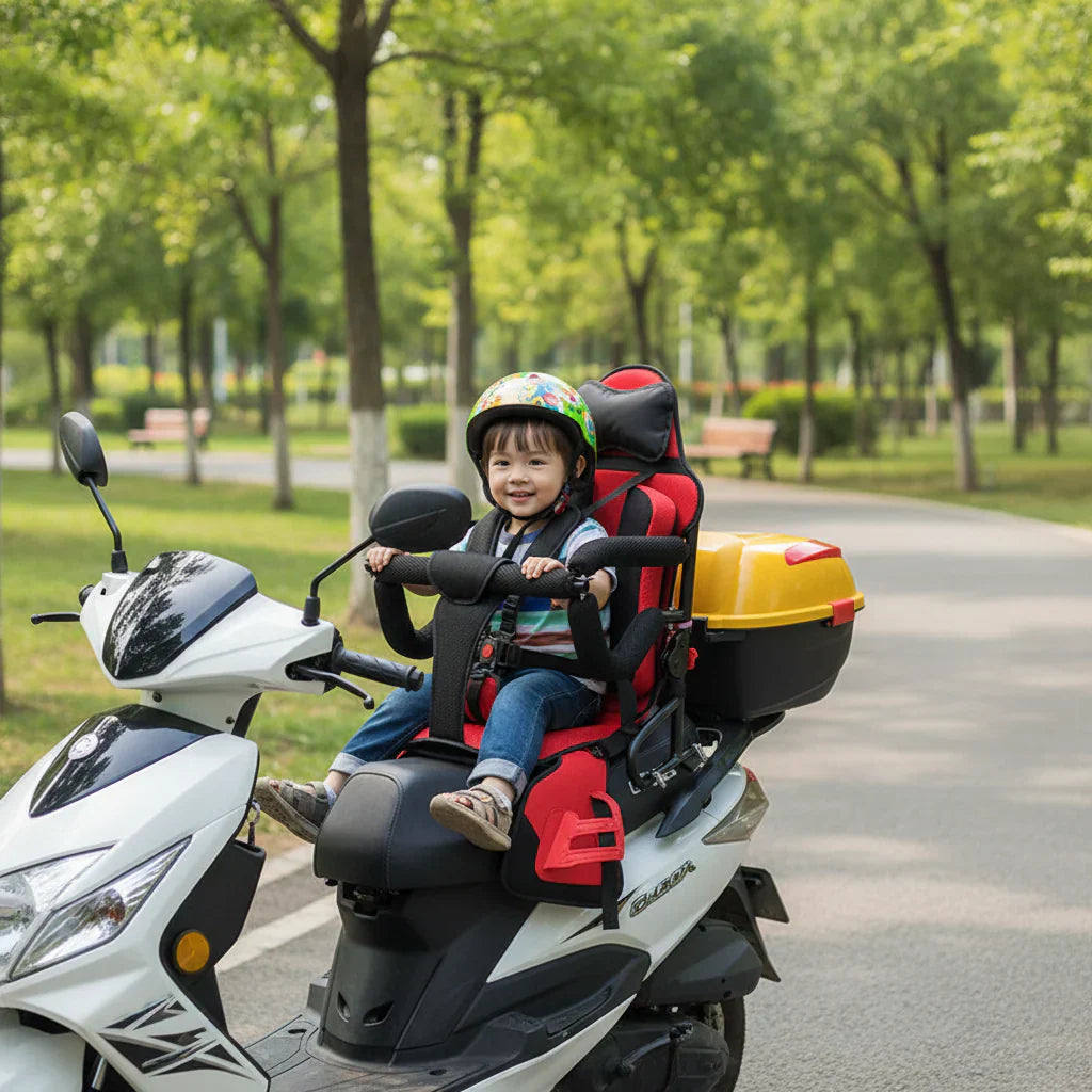 Kids' Motorcycle Seat with Collapsible Safety Guard and Backrest
