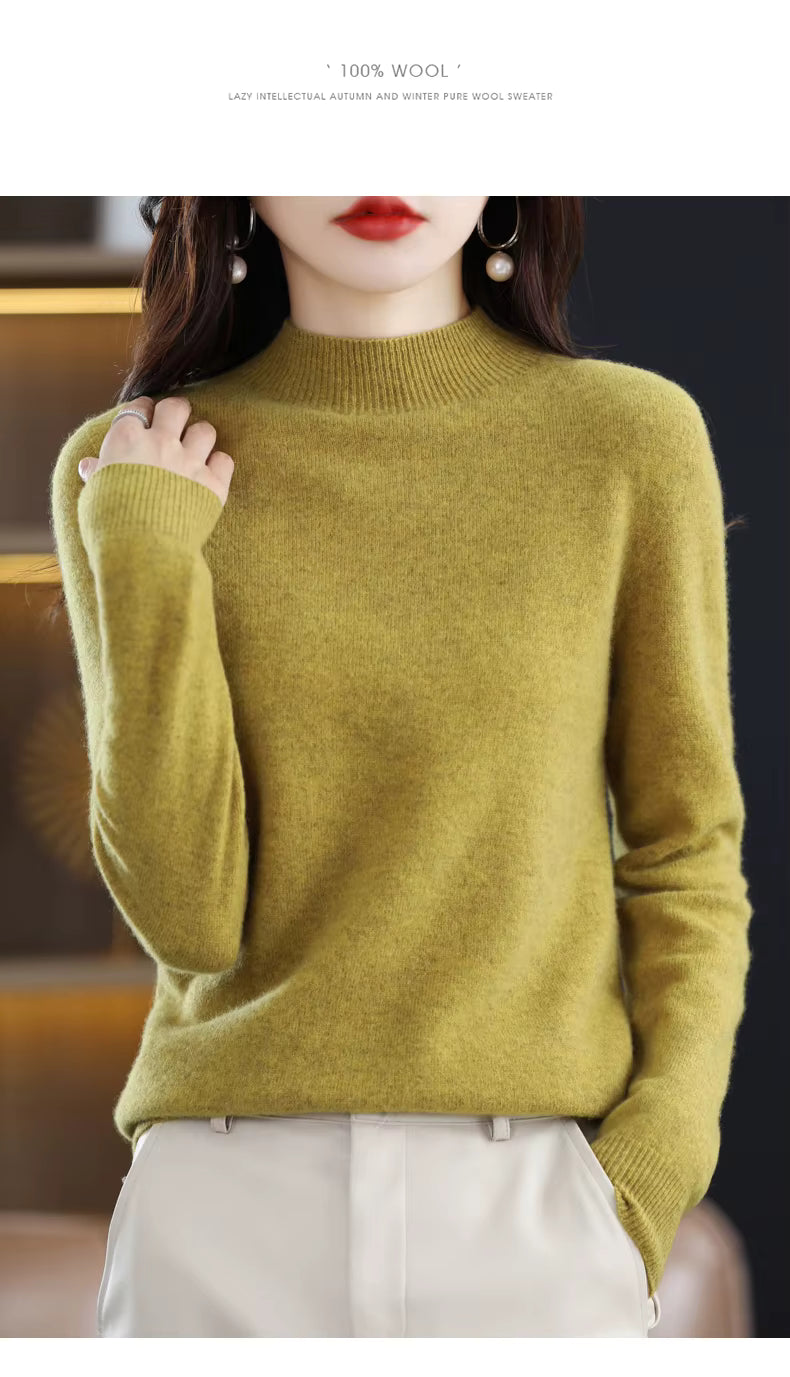 LuxeMerino Women's 100% Pure Wool Sweater for Chillier Days