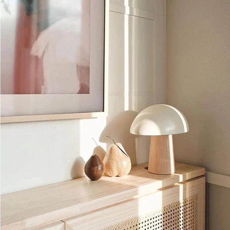 Haven Glow Mushroom Lamp with Natural Wood Finish