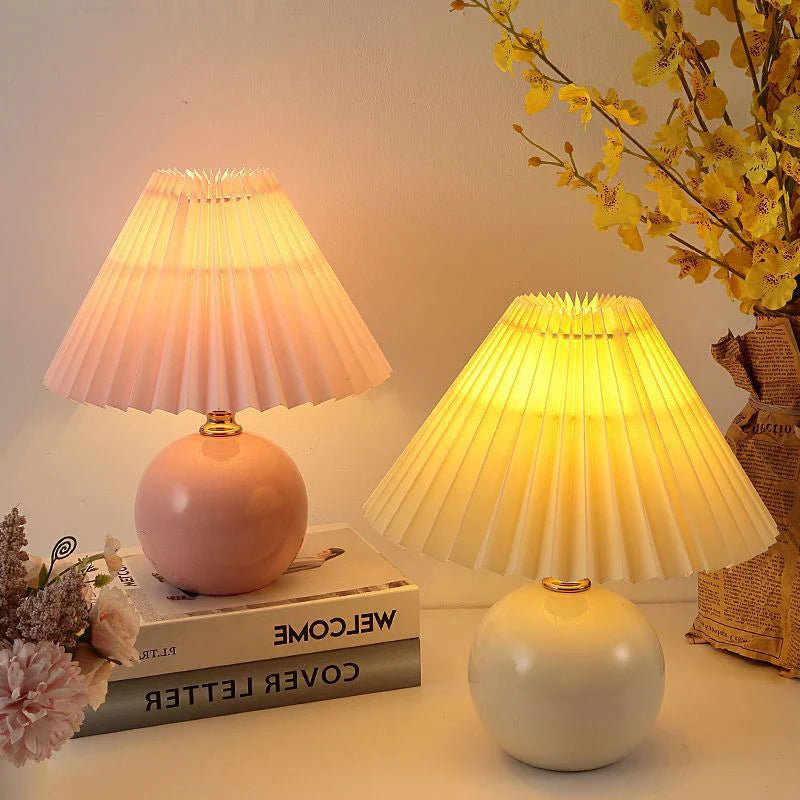 Nordic Pleated Table Lamp LED USB Foldable Bedside Desk Light Art Home Decor