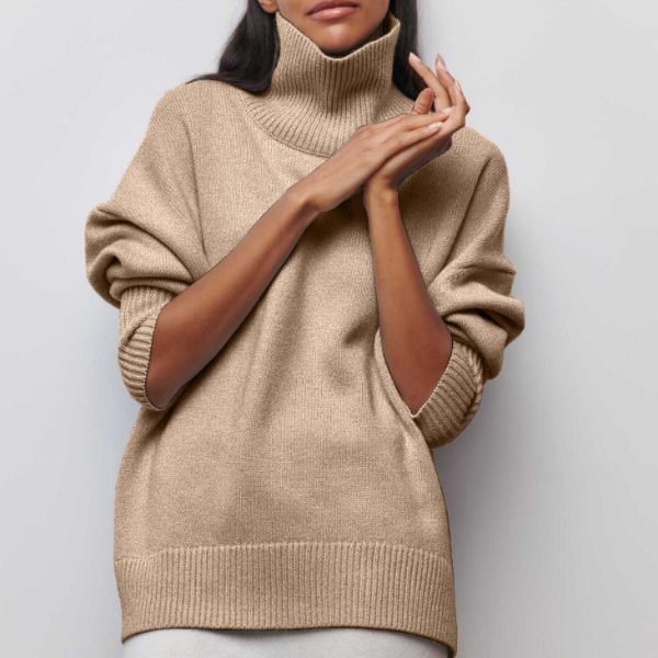 Women’s Turtleneck Sweater | Oversized Knit Design | Ribbed Cuffs & Hem | Comfortable Fit for Cold Weather