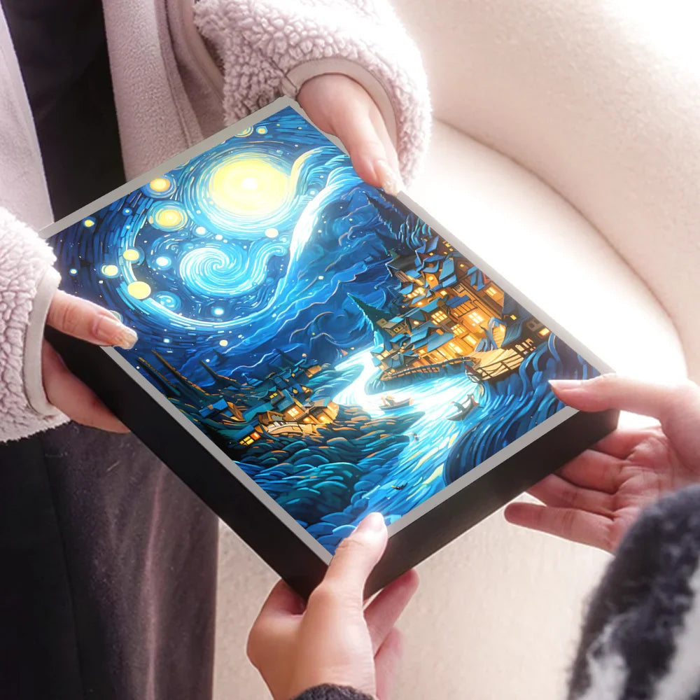 Starry Night LED Art Lamp 3D Night Light Van Gogh Style Aesthetic Room Decor