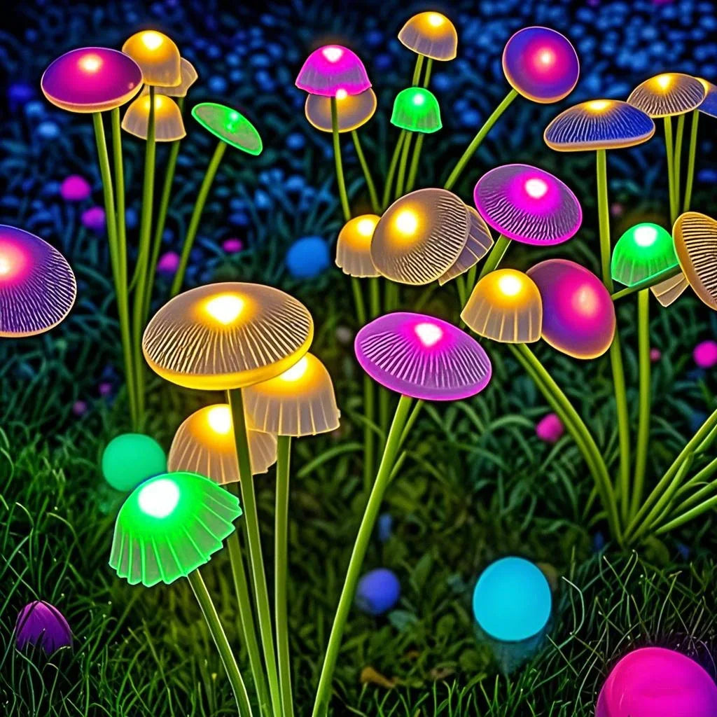 Set of 2 Solar Garden Lights with 6 Adjustable Mushroom Lamps