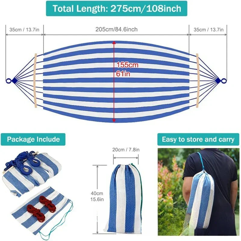 Double Hammock with Curved Wooden Spreaders for Outdoor Relaxation