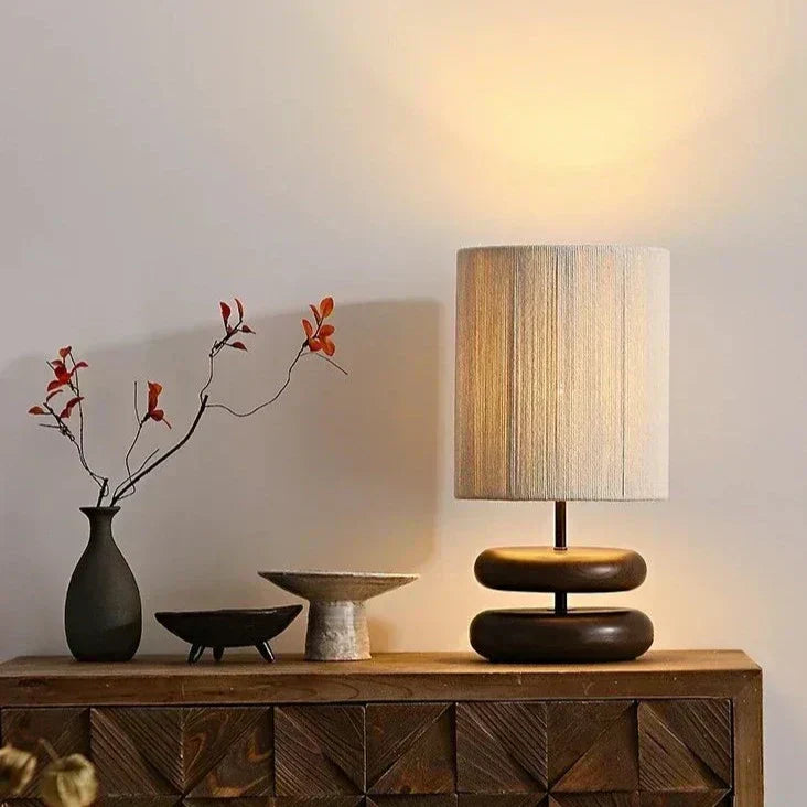 Elegant Walnut Nightstand Lamp with Cozy Fabric Shade