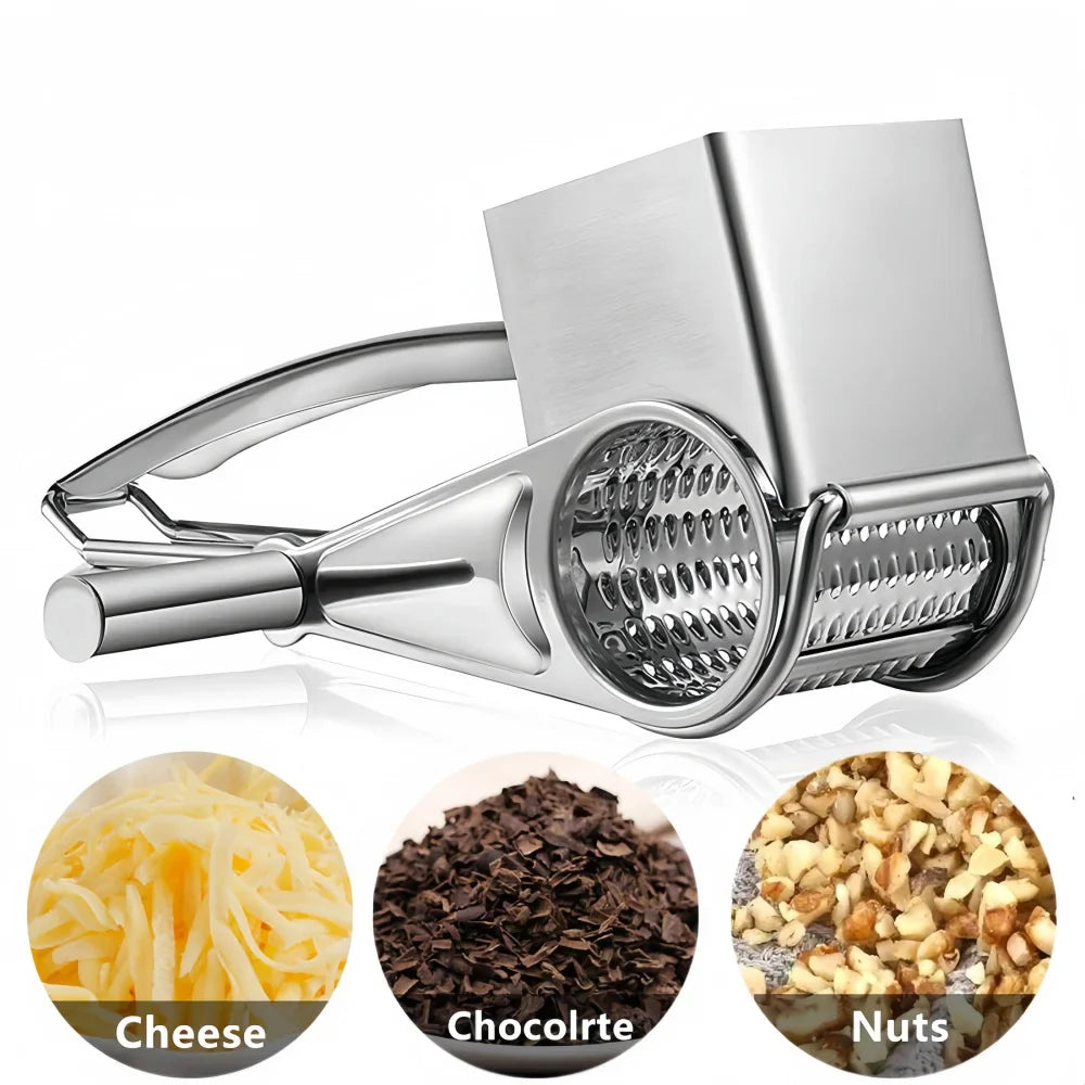 Hand Crank Rotary Grater in Stainless Steel for Cheese and Vegetables